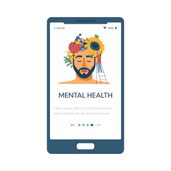 Mental health and psychotherapy onboarding page, flat vector illustration.