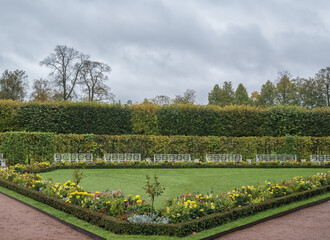 Sightseeings and the outstanding architecture of Saint Petersburg. The Old or Dutch Garden before...