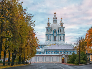 The outstanding architecture of Saint Petersburg. Smolny Convent or Smolny Convent of the Resurrection. Architectural masterpieces