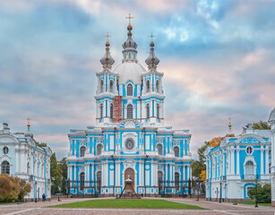 The outstanding architecture of Saint Petersburg. Smolny Convent or Smolny Convent of the Resurrection