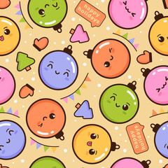 New Year winter pattern. Christmas toys pattern. Cartoon New Year pattern. Cute kawaii balls pattern.