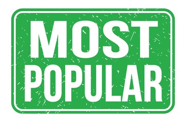 MOST POPULAR, words on green rectangle stamp sign