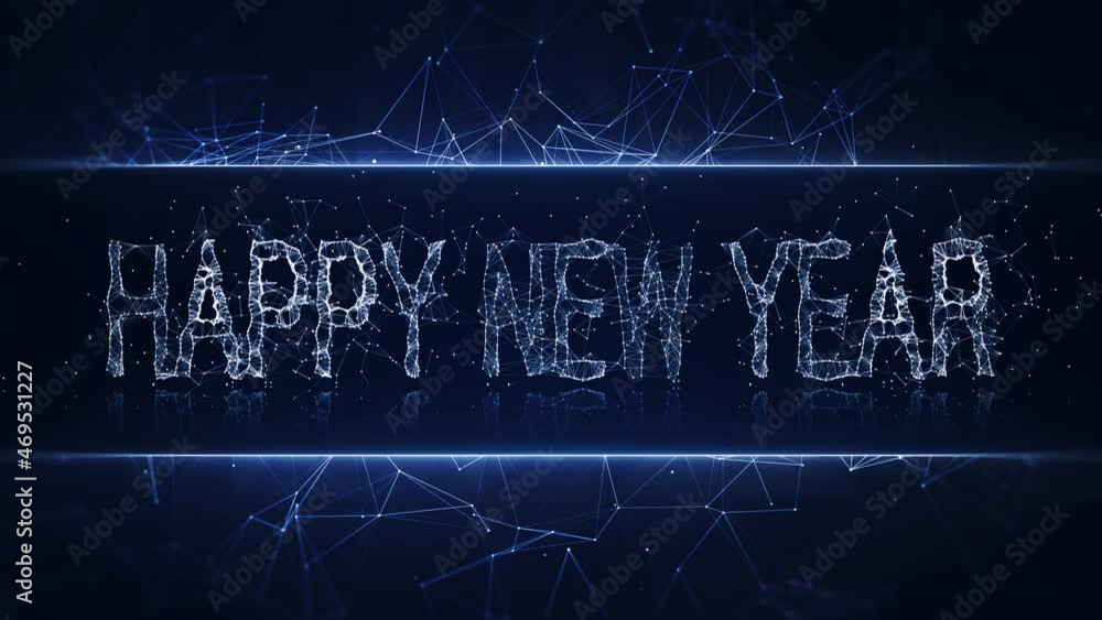 Leinwandbilder happy new year 2022. the connected polygons are arranged and move slowly. it's a new year technology