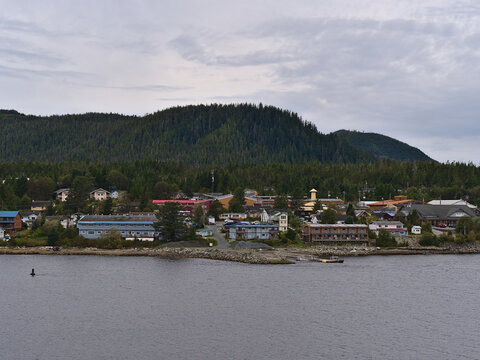 View Of Small Remote Village Bella Bella, Part Of Indian Reservation Of Heiltsuk First Nation, On Campbell Island On The Lama Passage, BC, Canada.