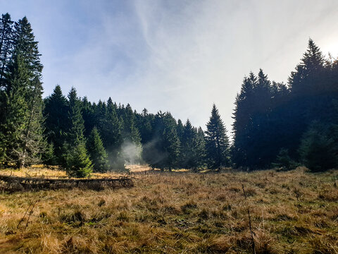 fog in the mountains, Zanoaga Meadow, Ciucas Mountains, Romania 