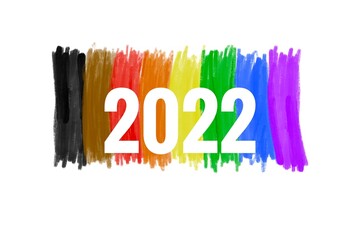 ‘2022’ on rainbow stripes, concept for happy new year 2022 celebration around the world.