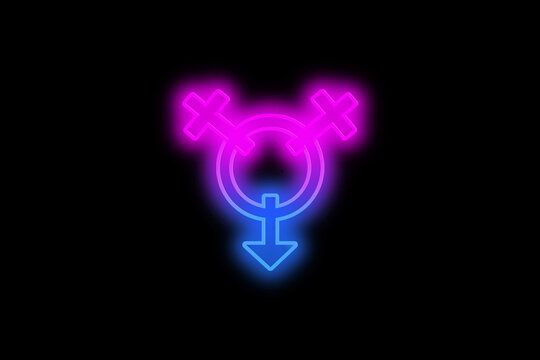 Sexy symbol in the form of a 3D image in a pink-blue glow on a black background