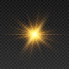 Realistic collection of bright light effects, sparkling stars on a transparent background. Vector