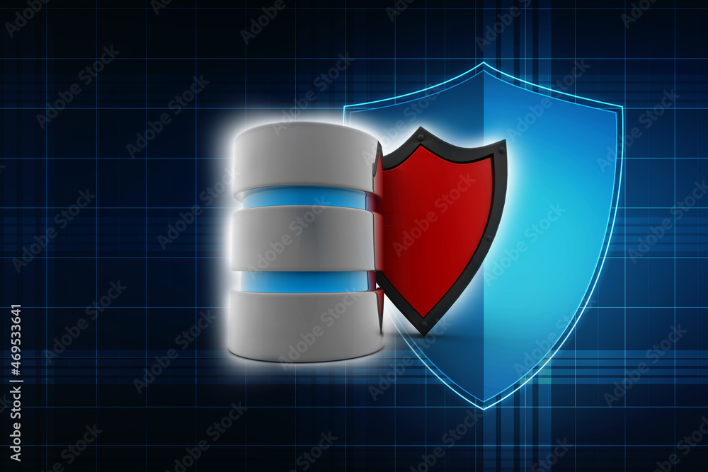 Poster 3d rendering database storage data base protection shield