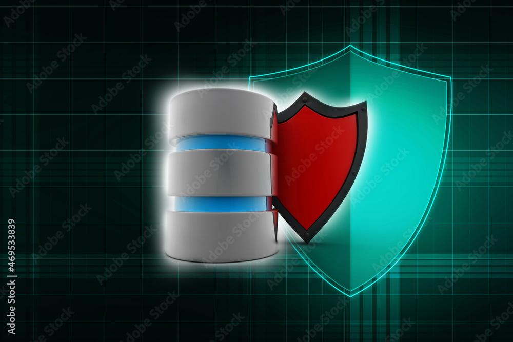 Poster 3d rendering database storage data base protection shield