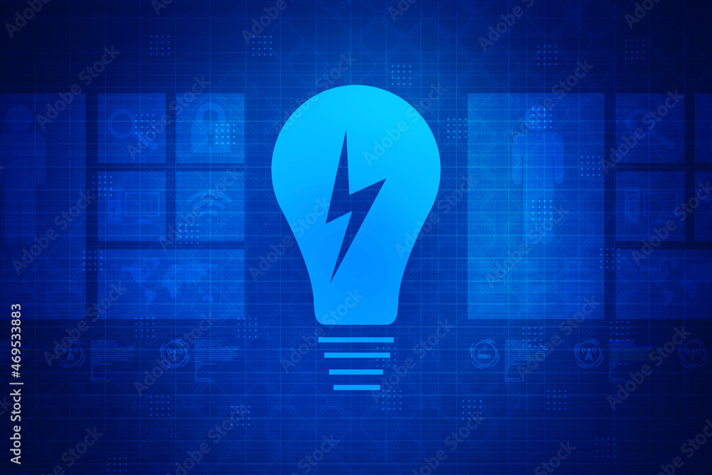 Poster 2d rendering led light bulb with power sign