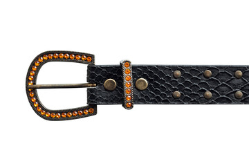 Women's belt buckle with rhinestones isolated on white background with clipping path