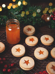 Traditional Austrian Christmas cookies Linzer biscuits filled with apricot jam