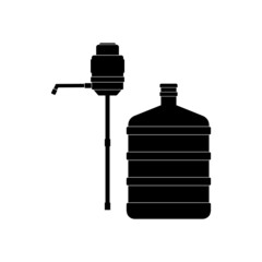 Icon of a large bottle for clean water with a hand pump in black on a white background.
