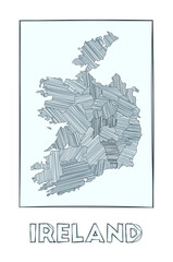 Sketch map of Ireland. Grayscale hand drawn map of the country. Filled regions with hachure stripes. Vector illustration.