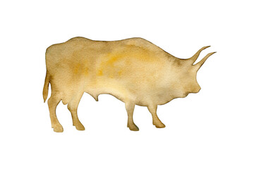 Watercolor bull silhouette on a white background.
