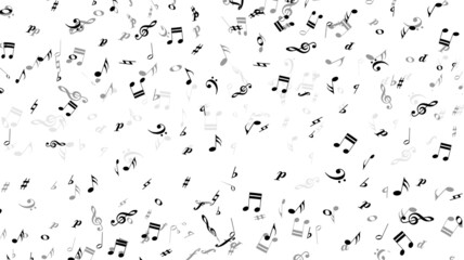 Flying music notes and symbols design. Banner for sound, song, presentation, audio. Vector illustration.