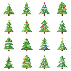Christmas tree icon collection - vector color illustration	