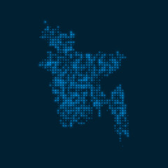 Fototapeta na wymiar Bangladesh dotted glowing map. Shape of the country with blue bright bulbs. Vector illustration.