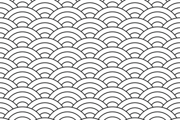 Japanese repeating meandering waves in black outline on a white background. Seamless patterns for trendy fabrics, modern paper products. Suitable for coloring. Vector.