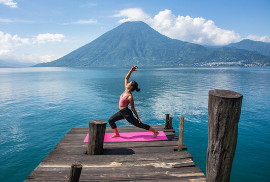Morning yoga on the dock, San Marcos, Lake Atitlan, Guatemala