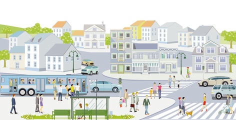 Straßenverkehr mit Linien bus, und Öffentlichen Verkehr, Ilustration