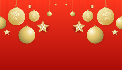 Golden Christmas balls and Star Golden on red background in Christmas holiday ,Vector illustration EPS 10