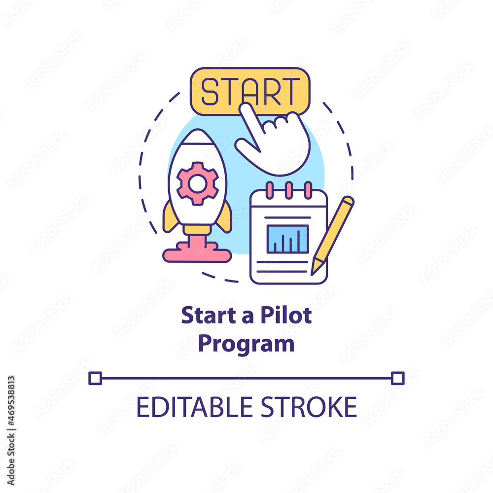 Poster start a pilot program concept icon. test new technology. launch short time project. small scale expe