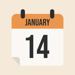 january 14 calendar, day and month, white calendar with orange, vector illustration 