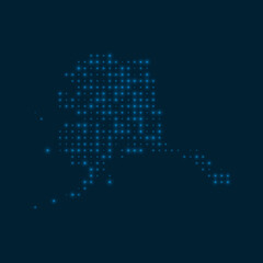 Alaska dotted glowing map. Shape of the us state with blue bright bulbs. Vector illustration.