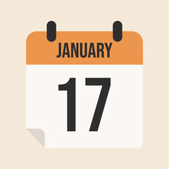 january 17 calendar, day and month, white calendar with orange, vector illustration 