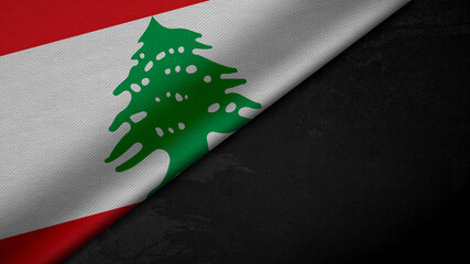 3d rendering of the flag of the Lebanon on concrete cement, background with space for text, dark concept. - obrazy, fototapety, plakaty