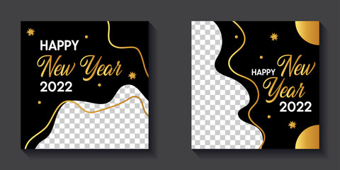 set of happy new year posting template. 2022 social media post template. golden new year greetings isolated black background