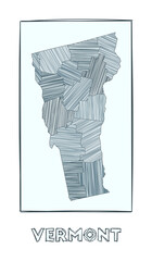 Sketch map of Vermont. Grayscale hand-drawn map of the US state, filled with hachure stripes. Vector illustration.