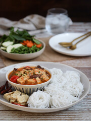 A healthy vegan tempeh curry in Thai traditional style call 
