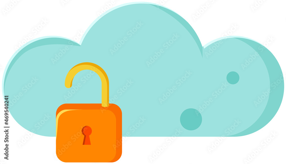 Poster data protection cloud storage design flat concept. online storage sign symbol icon with lock. cloud 