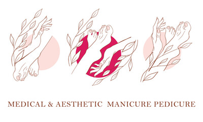 Manicure, pedicure, icons, banner for spa beauty salons