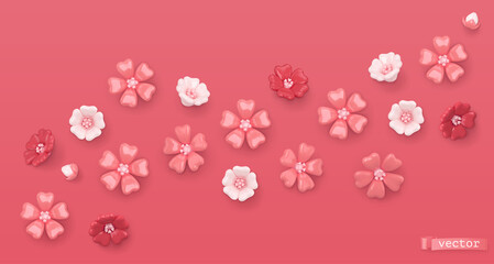 Spring flowers. 3d realistic render vector background