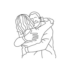 Continuous line drawing of embrace. Template for your design works. Vector illustration.