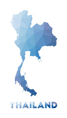 Low poly map of Thailand. Geometric illustration of the country. Thailand polygonal map. Technology, internet, network concept. Vector illustration.
