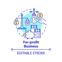 For profit business concept icon. Social entrepreneurship type abstract idea thin line illustration. Commercial and charitable organization. Vector isolated outline color drawing. Editable stroke