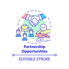 Partnership opportunities concept icon. Social entrepreneurship abstract idea thin line illustration. Companies collaboration and alliance. Vector isolated outline color drawing. Editable stroke