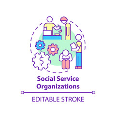 Social service organizations concept icon. Social entrepreneurship focus abstract idea thin line illustration. Support people in need. Charity. Vector isolated outline color drawing. Editable stroke