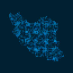 Iran dotted glowing map. Shape of the country with blue bright bulbs. Vector illustration.