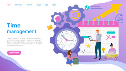People cooperating to deal with schedule. Website for time management landing page template