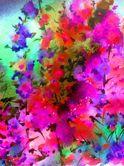 Abstract bright colored decorative background . Floral pattern handmade . Beautiful tender romantic garden with wild flowers , made in the technique of watercolors from nature