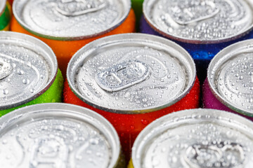 Drinks lemonade cola drink softdrinks in cans - obrazy, fototapety, plakaty