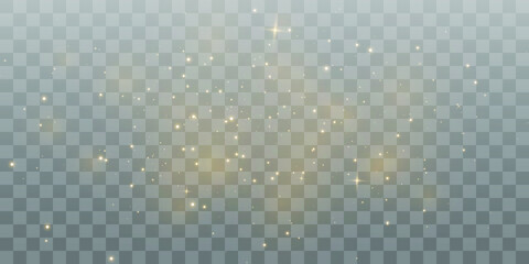 The dust sparks and golden stars shine with special light. Vector sparkles on a transparent background. . Vector illustration Png