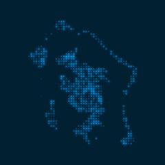 Bora Bora dotted glowing map. Shape of the island with blue bright bulbs. Vector illustration.