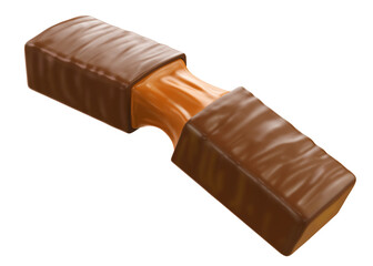 Chocolate bar with caramel. 3d illustration. Isolated on white background. Clipping path